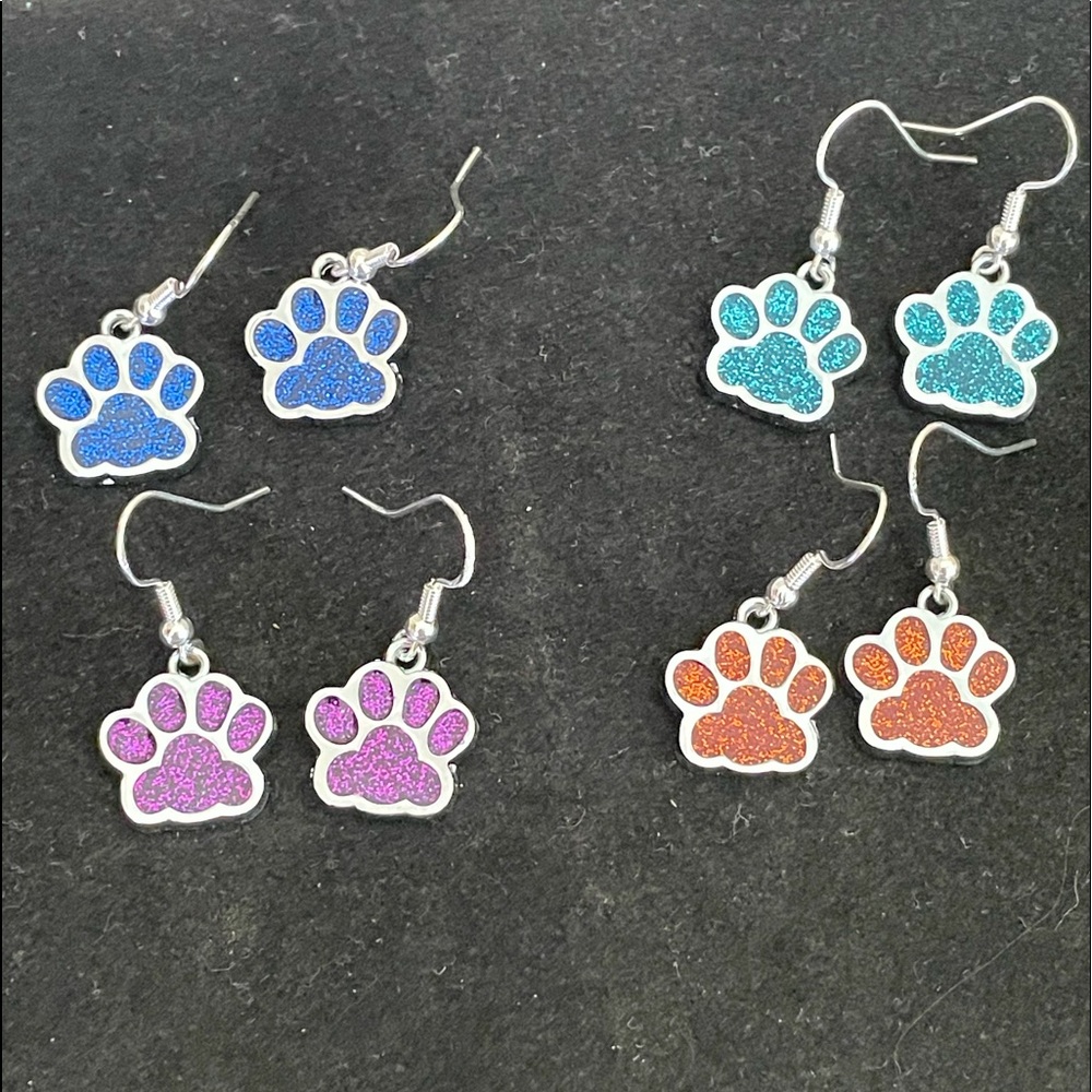 Glitter Paw Print Earrings - Picture 5 of 5
